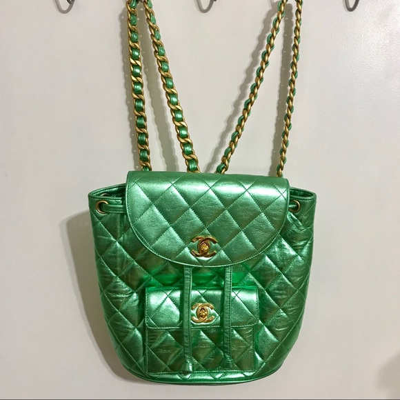 chanel green backpack